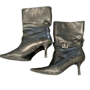 Baker's Black Leather High Heel Boots with buckles, size‎ 9.5B